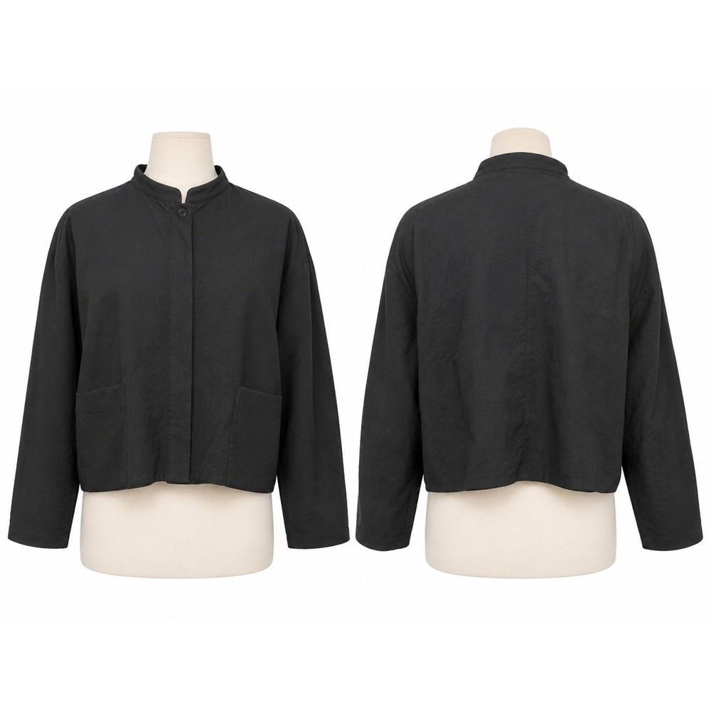 Eileen Fisher Black Linen Rayon Jacket Women's S USA Made Minimalist Style 790